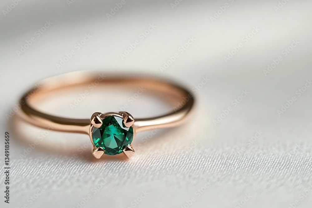 A stylish rose gold ring gracefully positioned with a vibrant emerald. A stylish rose gold ring gracefully positioned with a vibrant emerald.