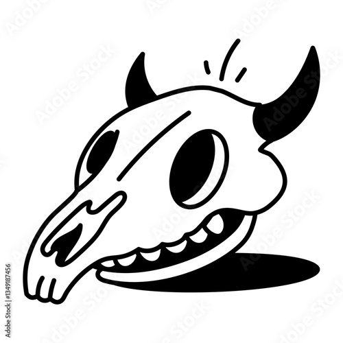 A hand drawn icon of an animal horned skull 
