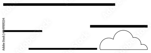 Black horizontal lines with a simplistic cloud shape, evoking calm and balance. Ideal for communication, weather, minimalism, tranquility, design, clarity abstract themes. Flat simple metaphor