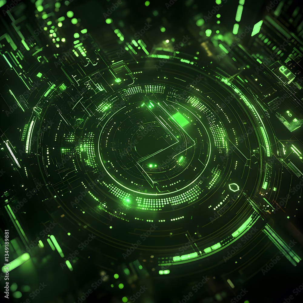 Abstract Futuristic Green Tech HUD Interface Background