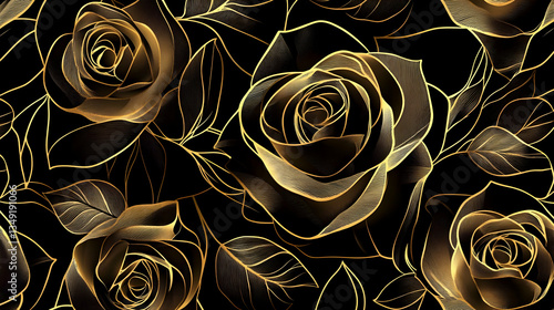 Elegant Black and Gold Rose Pattern - Luxurious Floral Design