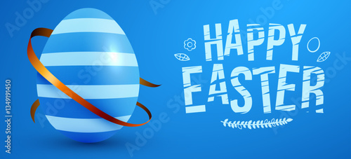 Easter poster and banner template with Easter egg on light blue background. Promotion and shopping template for Easter.