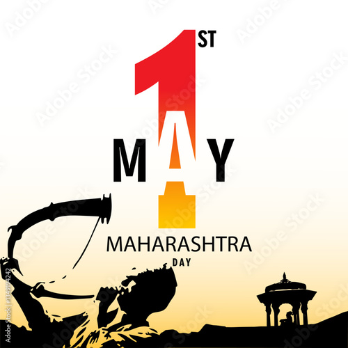 Maharashtra Day Celebration Artwork – May 1st Tribute with Dynamic Archer Silhouette, Traditional Architecture, and Bold Colors Symbolizing the Spirit of the State