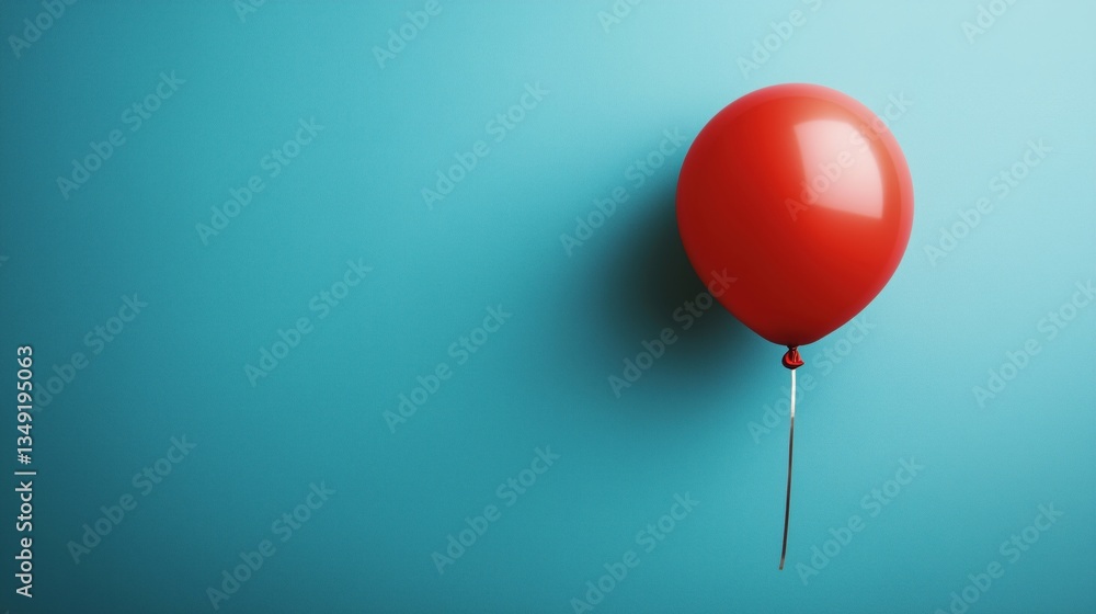 Red balloon against blue background creating a vibrant and cheerful atmosphere Red balloon against blue background creating a vibrant and cheerful atmosphere