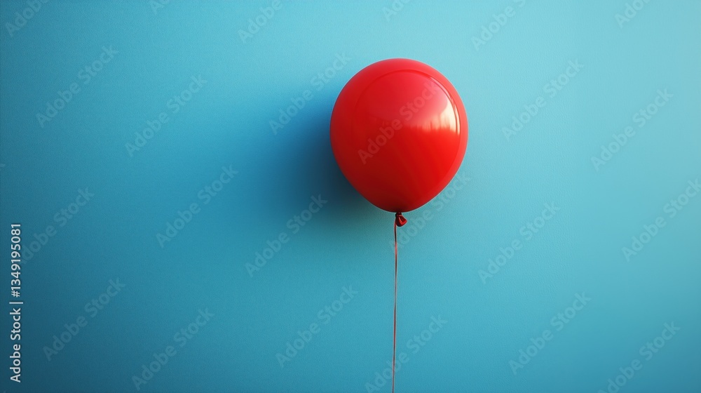 Red balloon against blue background creating a vibrant and playful atmosphere Red balloon against blue background creating a vibrant and playful atmosphere