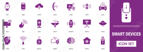 Smart device icon set featuring smartphones, tablets, and connected gadgets in clean modern style for UI, app, and technology designs.