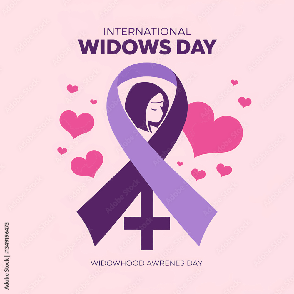 International widows day awareness ribbon and hearts for widowhood support and remembrance day event International widows day awareness ribbon and hearts for widowhood support and remembrance day event