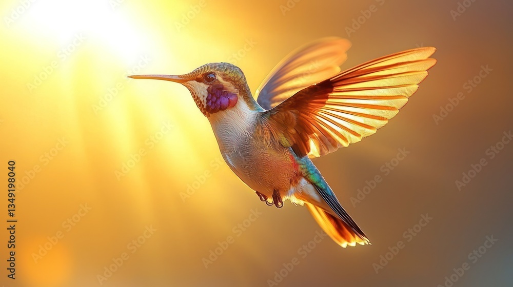 Fototapeta premium Hummingbird in Flight, Golden Light