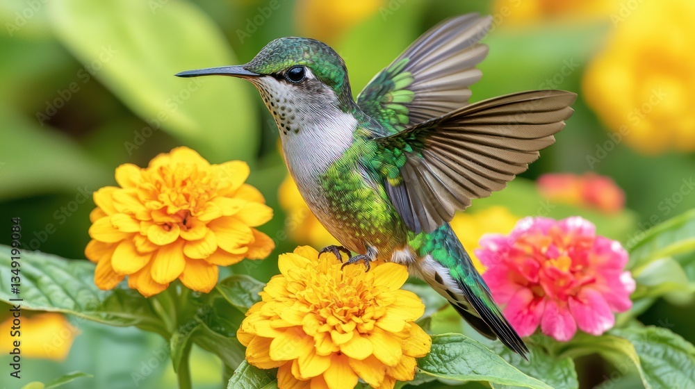 Naklejka premium Hummingbird on flowers