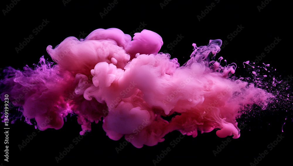Fototapeta premium Pink smoke on a black background, with shades of purple and pink.