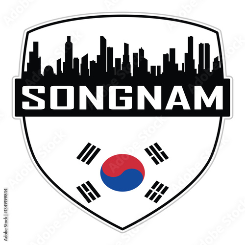 Songnam South Korea Flag Skyline Cityscape Silhouette Travel Souvenir Sticker Isolated Vector