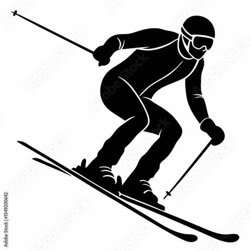 The vector silhouette of an athlete-novel in a movement descending from the mountain