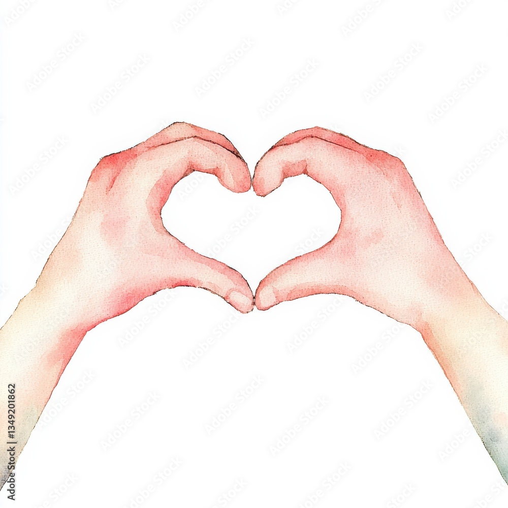 Fototapeta premium Watercolor heart gesture emotion display artistic expression minimalist style close-up view love concept, isolated on white background