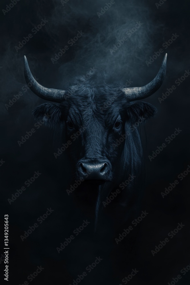 Naklejka premium Dark Textured Bull Head Against Smoky Background