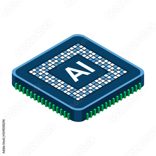 Isometric artificial intelligence chip concept. Artificial intelligence concept. Futuristic microchip processor. Isometric technology