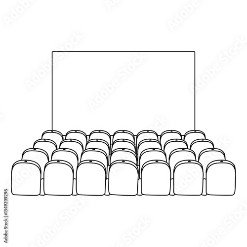 Vector Outline Illustration of Empty Cinema Hall Isolated on White Background