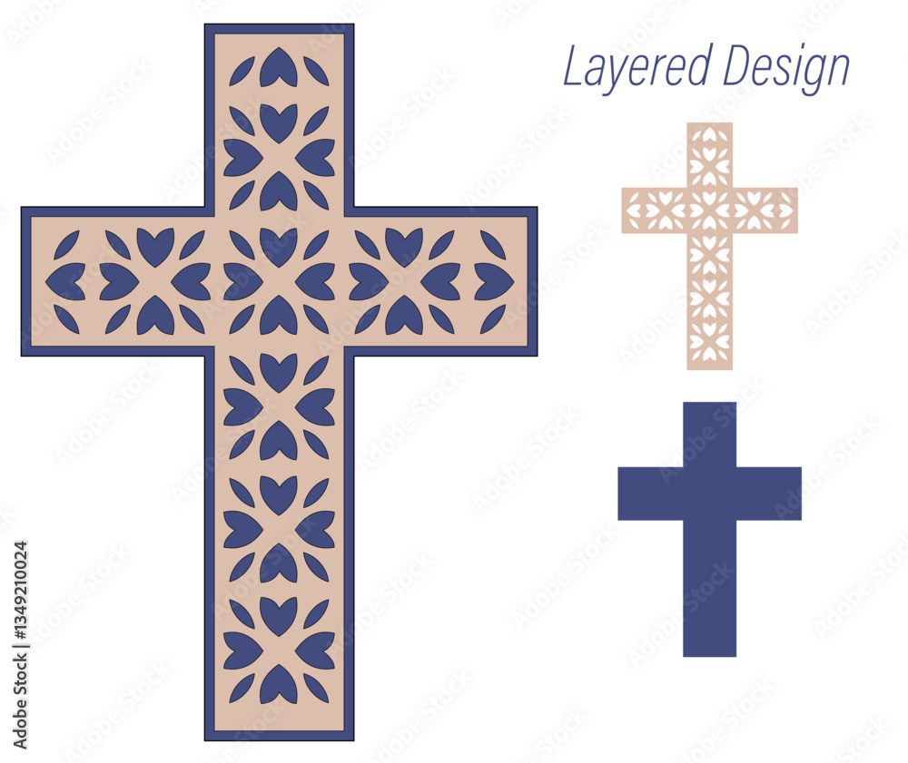 Obraz premium Cross with floral ornament, Christian religion, Layered Easter design