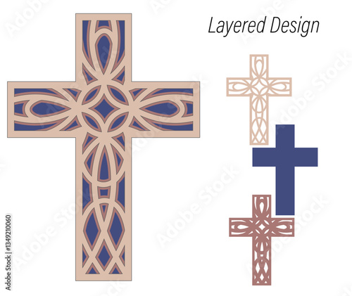 Layered cross with ornament svg, Christian religion, Easter cross design