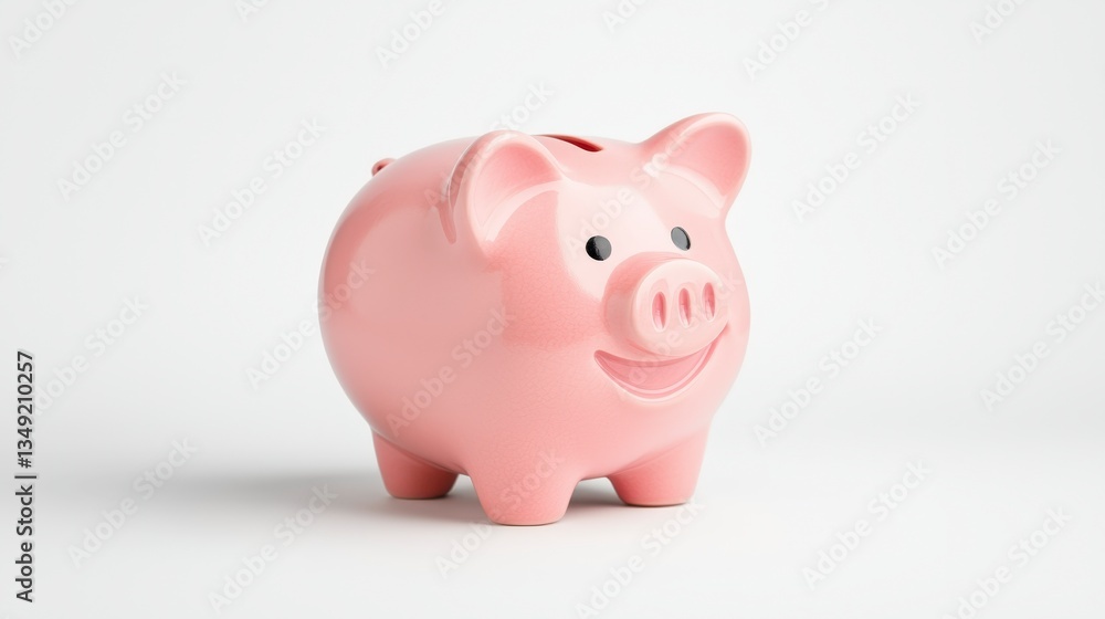Piggy Bank of Savings: A cheerful pink piggy bank, symbol of financial security and savings, sits ready to receive coins. The close-up shot focuses on the details of the smiling face and the slot. Piggy Bank of Savings: A cheerful pink piggy bank, symbol of financial security and savings, sits ready to receive coins. The close-up shot focuses on the details of the smiling face and the slot.