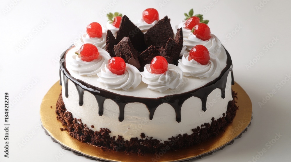 Delicious chocolate cake with whipped cream and cherries Delicious chocolate cake with whipped cream and cherries