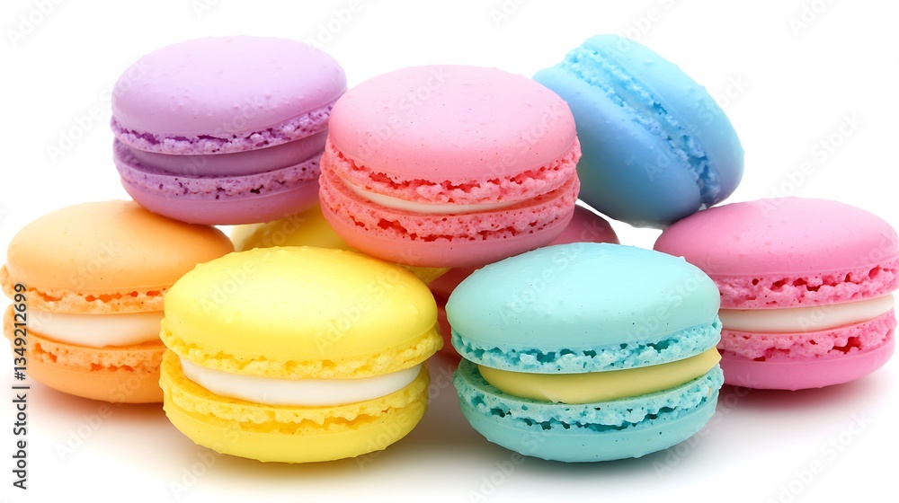 Colorful Sweet Macarons Arranged Together On A White Background Colorful Sweet Macarons Arranged Together On A White Background