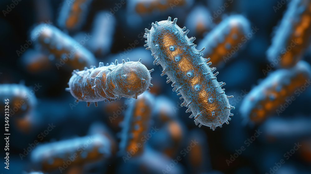Fototapeta premium Microscopic View of Bacteria, 3D Render