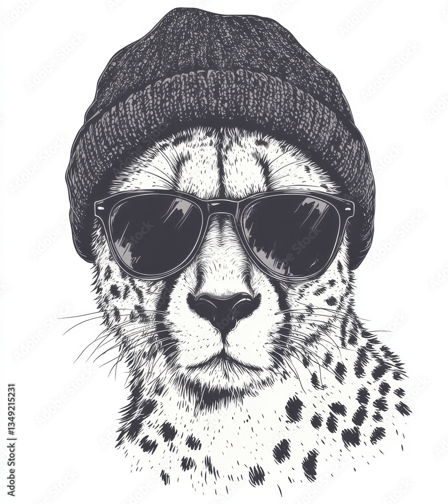 Monochromatic Cheetah Portrait Knit Beanie and Sunglasses Monochromatic Cheetah Portrait Knit Beanie and Sunglasses