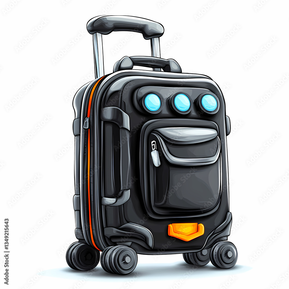 Naklejka premium futuristic smart suitcase with built in charging ports and sleek design, featuring multiple compartments and smooth wheels for easy travel