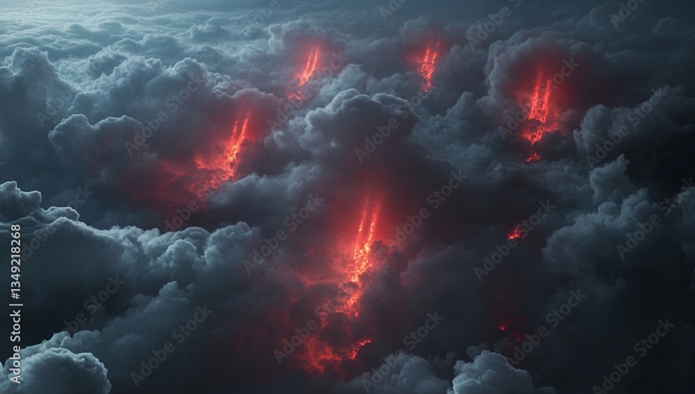 Fiery Red Light Piercing Dark Cloudscape Fiery Red Light Piercing Dark Cloudscape