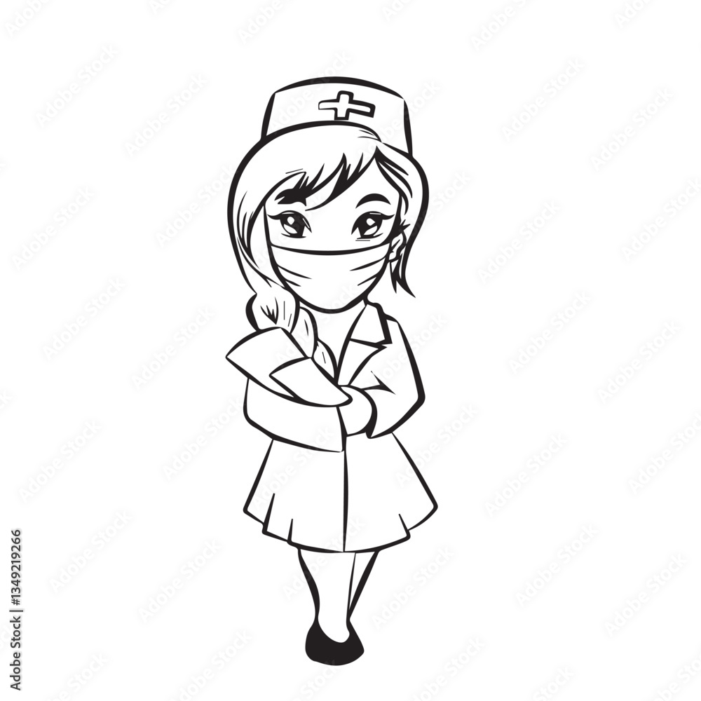 Female kids doctor in vector art professional doctor nurse outline art Female kids doctor in vector art professional doctor nurse outline art
