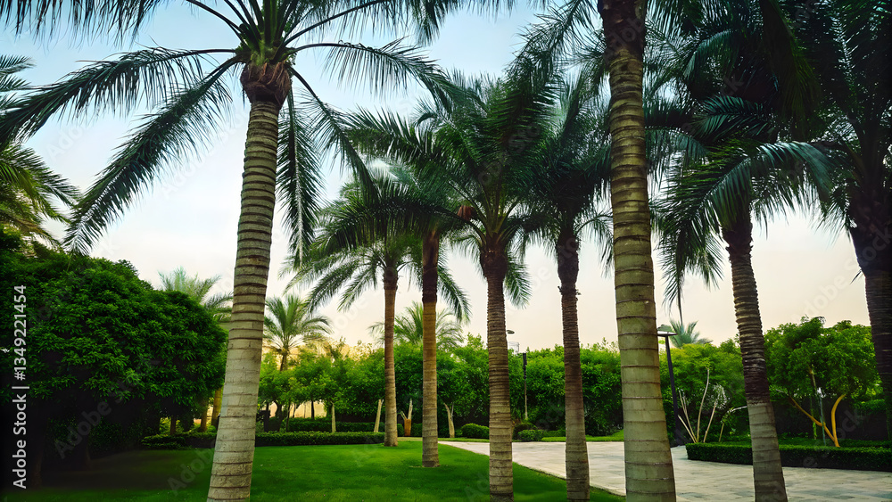 Majestic palm trees with their towering trunks p Majestic palm trees with their towering trunks p