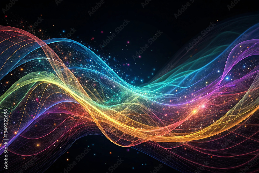 Fototapeta premium Vibrant Abstract Neon Light Waves – Futuristic Digital Art with Fluid Energy.