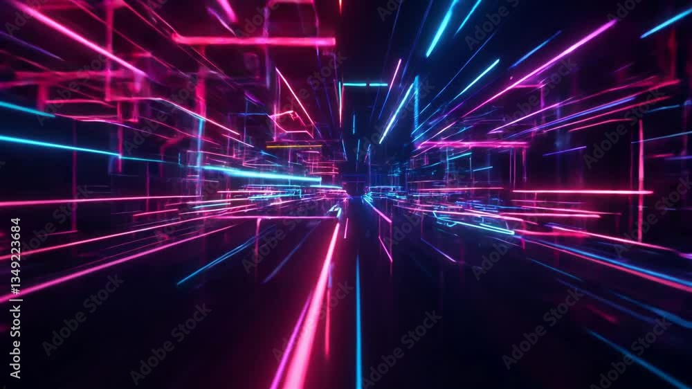Neon gateway, infinite depth and pulsating geometry, electronic music background Neon gateway, infinite depth and pulsating geometry, electronic music background