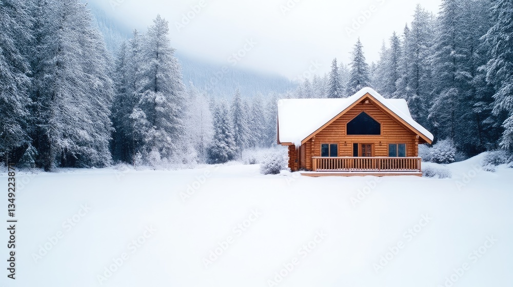 Snowy cabin nestled in a winter wonderland Snowy cabin nestled in a winter wonderland