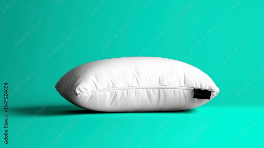 Soft White Pillow on Vibrant Turquoise Background for Home Decor, Interior Design, Relaxation, and Comfort Elements Soft White Pillow on Vibrant Turquoise Background for Home Decor, Interior Design, Relaxation, and Comfort Elements