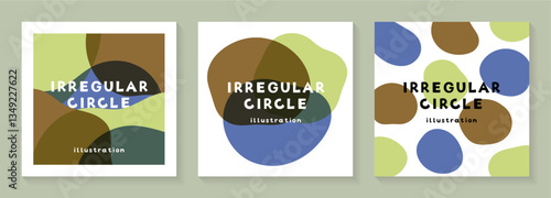青と緑と茶色のゆるい丸のテンプレートセット