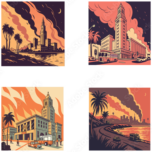 Los Angel fire bundle art and illustrator eps