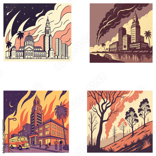 Los Angel fire bundle art and illustrator eps