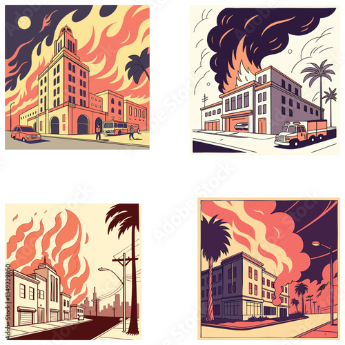 Los Angel fire bundle art and illustrator eps