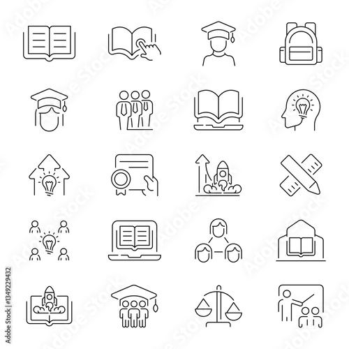 Education vector icons. E-learning icon set. Online education icon set. Distance learning. Education, e-learning, online course, study, school, university, learning related thin line icon collection