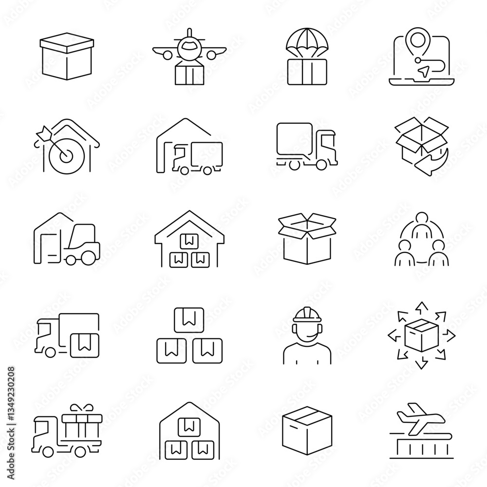 Delivery Postal Vector Outline Icons Set Delivery Postal Vector Outline Icons Set