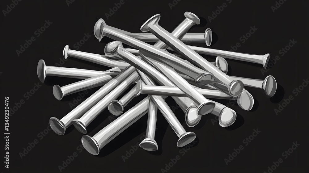 Detailed Cartoon Vector Illustration of Steel White Nail on Black Background Detailed Cartoon Vector Illustration of Steel White Nail on Black Background