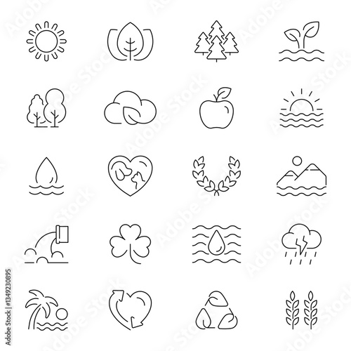 Environment ecology vector outline icon set. Nature protection and eco-friendly icons
