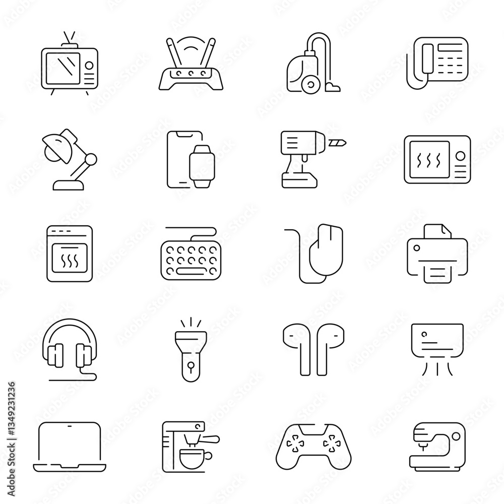 Electronics devices vector outline icon set. Gadgets and tech equipment icons Electronics devices vector outline icon set. Gadgets and tech equipment icons