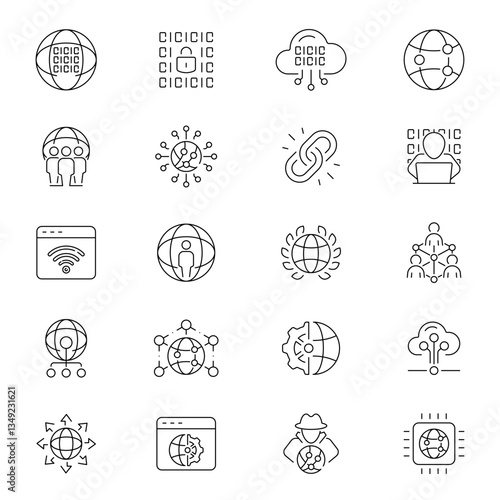 Network web technology vector outline icon set. Internet connection symbols