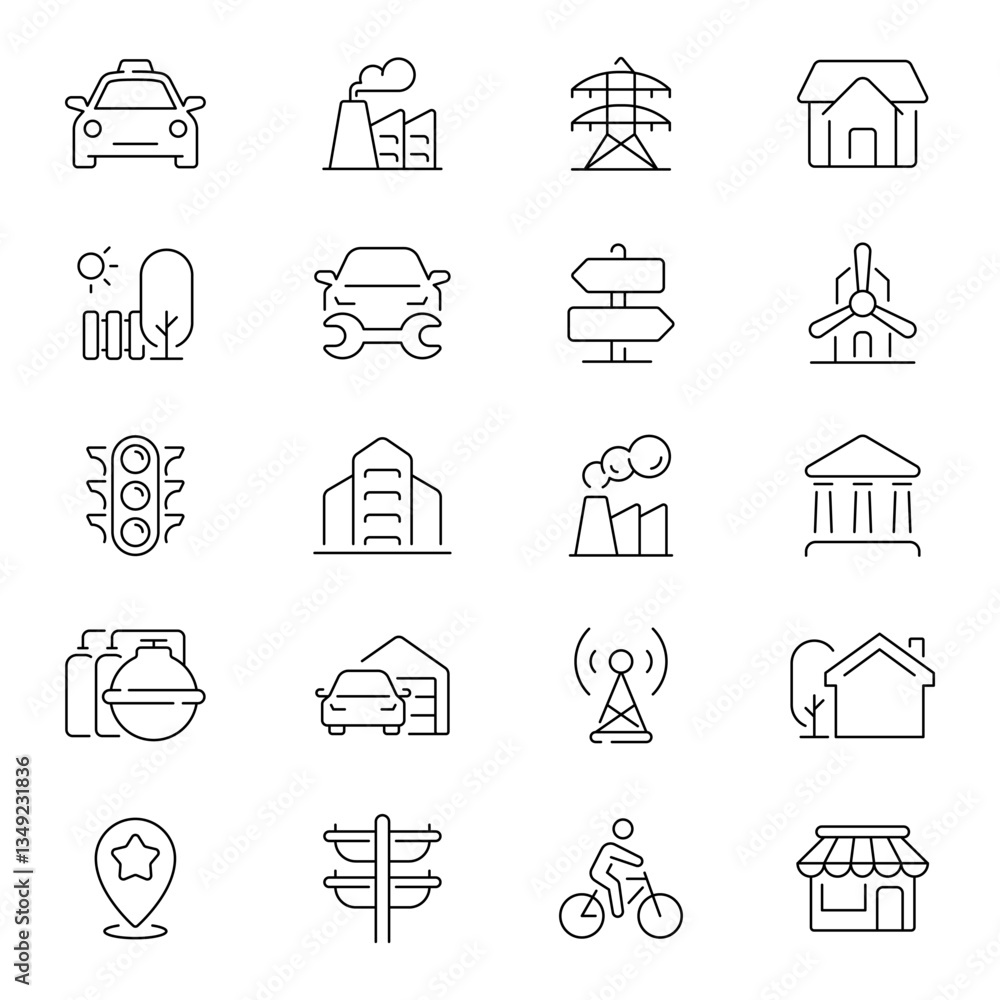 Urban infrastructure vector outline icon set. Urban development symbols Urban infrastructure vector outline icon set. Urban development symbols