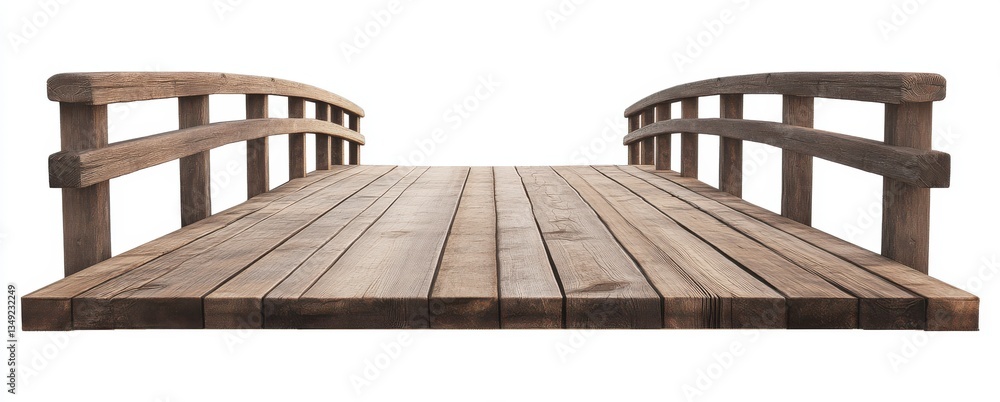Obraz premium Rustic Weathered Wooden Footbridge on White Background