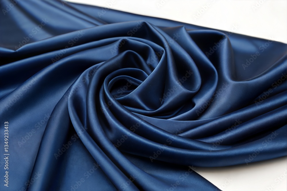 Fototapeta premium Elegant dark blue silk satin fabric with soft folds, creating a luxurious background.