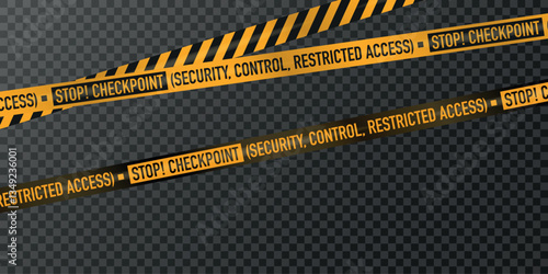 Yellow and black security tape with 'STOP! CHECKPOINT' text on transparent background.
