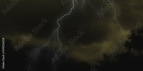 Mountainous Cumulus Clouds Boiling in the Summer Sky. White cloudiness, mist or smog overlay backgrounds. Wide sky and clouds dark tone. Dark cloud at evening sky with thunder bolt.>>
